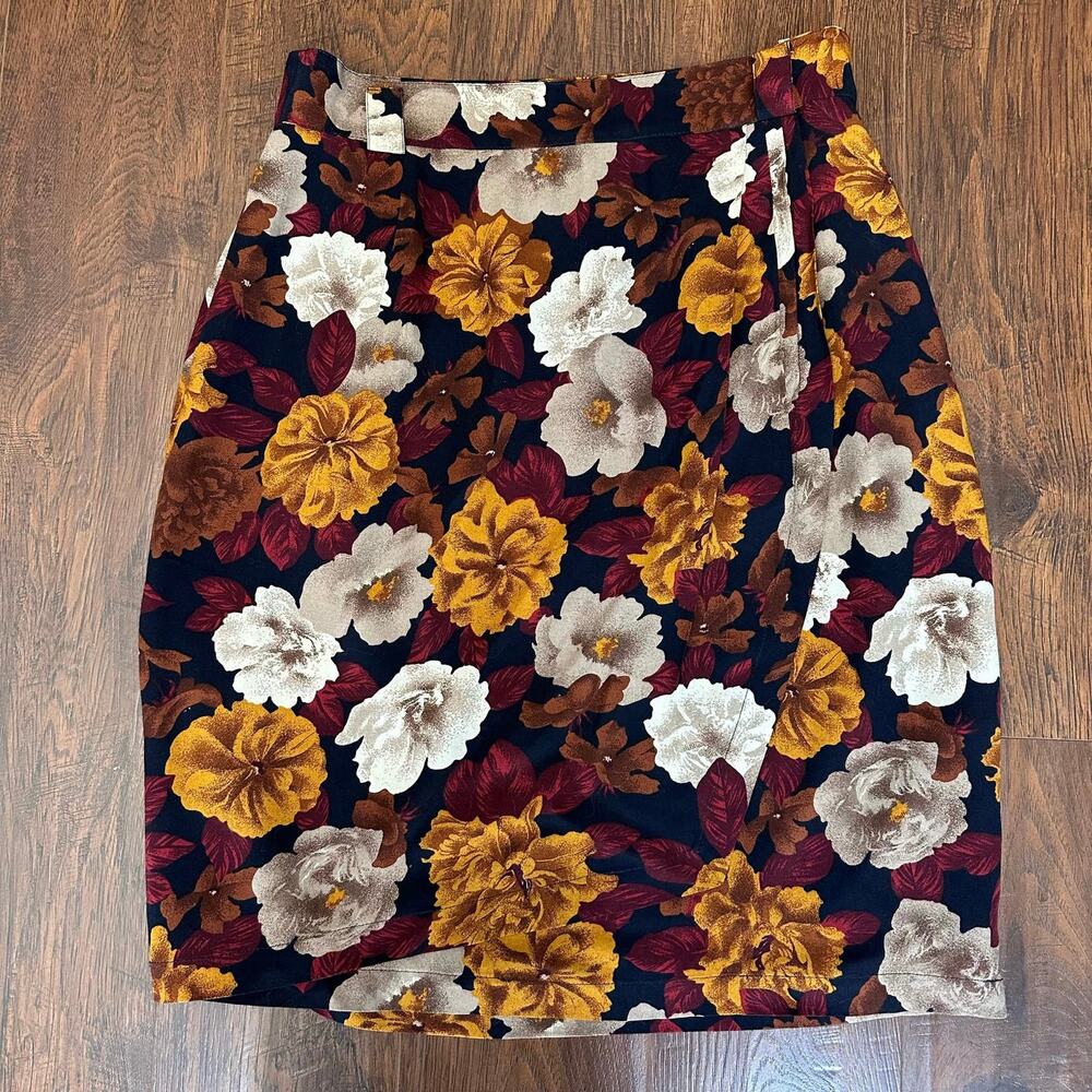 Jones New York Skirt WMNS 14 Floral Autumn Wrap Business Casual Dark Academia